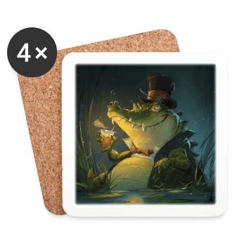 Elegant swamp crocodile with drink & top hat - Coasters (set of 4) - white - Front