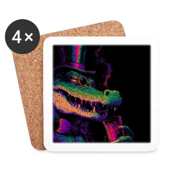 Neon Gentleman Crocodile with Top Hat & Drink - Coasters (set of 4) - white - Front