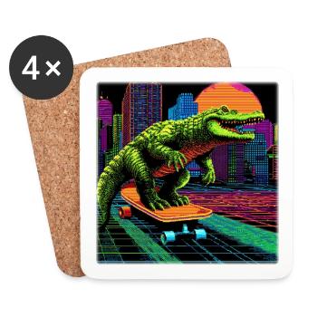 Pixel Art Crocodile – Retro Skater Synthwave - Coasters (set of 4) - white - Front