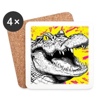 Croquis Crocodile – Design de style graffiti urbain - Dessous de verre (lot de 4) - blanc - Devant