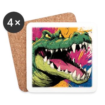 Poison Green Crocodile – Street Art Monster Design - Coasters (set of 4) - white - Front