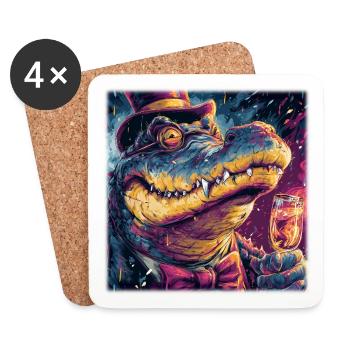 Gentleman Crocodile with Top Hat & Champus - Coasters (set of 4) - white - Front