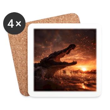 Wild Crocodile Action Sunset River - Coasters (set of 4) - white - Front