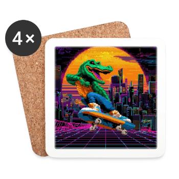 Crocodile Pixel Skating dans le Synthwave rétro des années 80 - Dessous de verre (lot de 4) - blanc - Devant