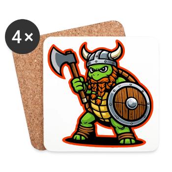 Viking Turtle Warrior Axe Shield Mascot - Coasters (set of 4) - white - Front