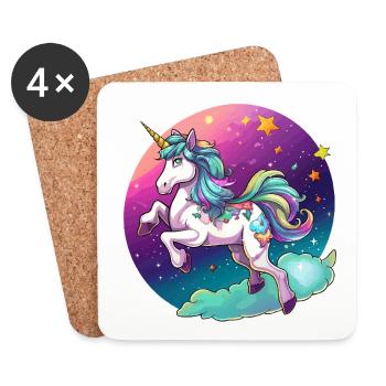 Licorne arc-en-ciel couleur nuit - Dessous de verre (lot de 4) - blanc - Devant