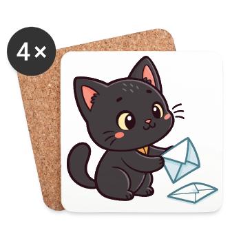 Kawaii Schwarze Katze und Umschläge - Untersetzer (4er-Set) - Weiß - Vorne