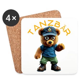 Mascotte de l’ours dansant - Dessous de verre (lot de 4) - blanc - Devant