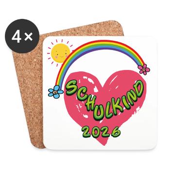 Schulkind Herz Regenbogen 2026 - Untersetzer (4er-Set) - Weiß - Vorne