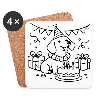 Geburtstag Dackel Torte Kinder  - Untersetzer (4er-Set) - Weiß - Vorne