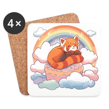Red Panda in Rainbow Cloud Cake - Coasters (set of 4) - white - Front