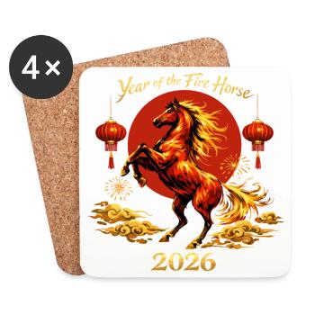 Cadeau familial du Cheval du Nouvel An chinois 2026 - Dessous de verre (lot de 4) - blanc - Devant