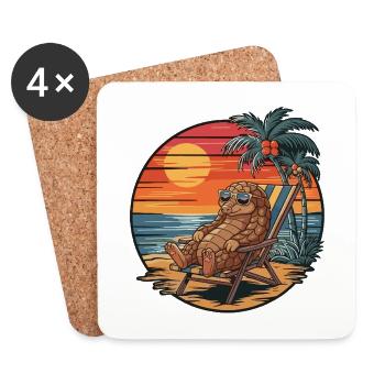 Pangolin drôle sur la plage Coucher de soleil des vacances d’été - Dessous de verre (lot de 4) - blanc - Devant