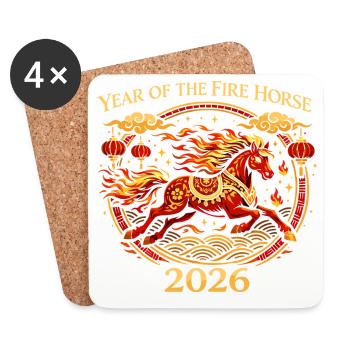 T-shirt Fire Horse 2026 | Ste du Nouvel An chinois - Dessous de verre (lot de 4) - blanc - Devant
