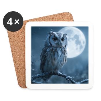 Schnee-Eule Vollmond Magische Winternacht - Untersetzer (4er-Set) - Weiß - Vorne