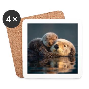 Otter Love Mother And Baby On The Water - Coasters (set of 4) - white - Front