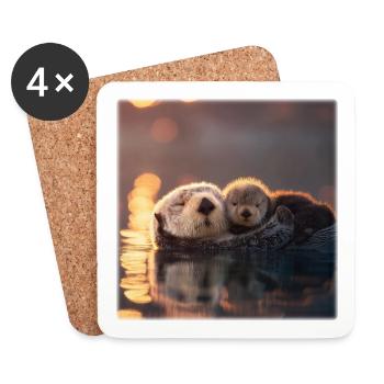 Sea otters and baby otters on the water - Coasters (set of 4) - white - Front