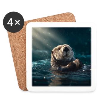 Seeotter: Entspannung auf dem Wasser mit Muschel - Untersetzer (4er-Set) - Weiß - Vorne