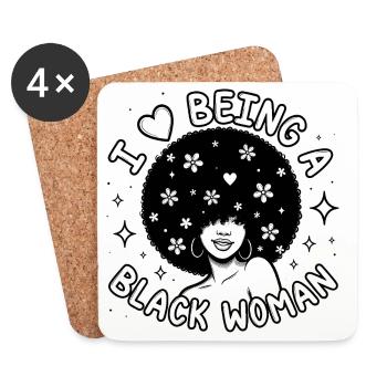 Black Woman Pride Floral Afro Heart Design - Coasters (set of 4) - white - Front