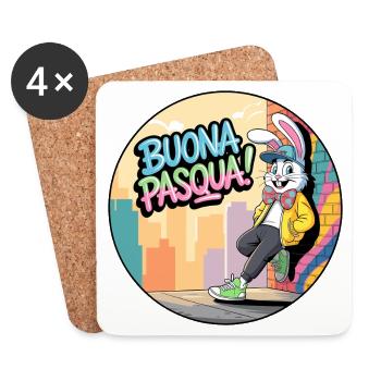 Joyeux Lapin de la rue de Pâques - Dessous de verre (lot de 4) - blanc - Devant