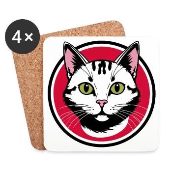 Cat Face Emblem in Red Circle - Coasters (set of 4) - white - Front