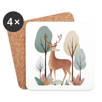 Cerf en forêt – Animal calme et nature - Dessous de verre (lot de 4) - blanc - Devant