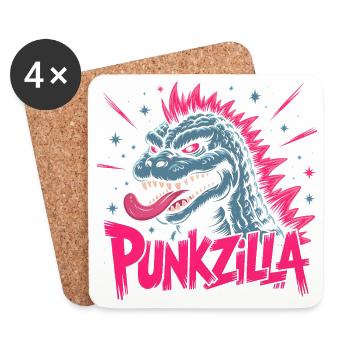 Punkzilla Funny Punk Rock Dinosaur Monster Art - Coasters (set of 4) - white - Front