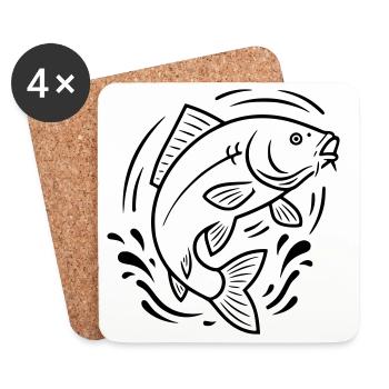 Karpfen Springend Fisch Angeln - Untersetzer (4er-Set) - Weiß - Vorne