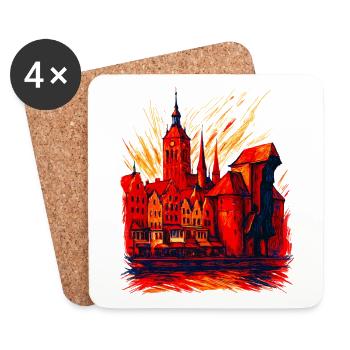 Motif de la ville de Gdańsk Silhouette de la Pologne Cadeau - Dessous de verre (lot de 4) - blanc - Devant