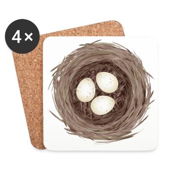 Bird's Nest with Three Eggs – Natural Illustration - Coasters (set of 4) - white - Front