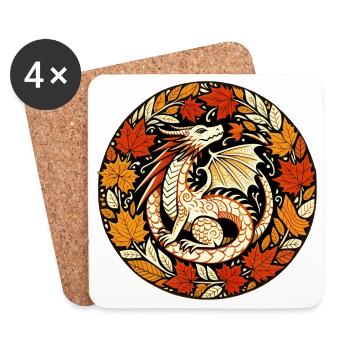 Motif de feuilles circulaires du Dragon d’automne - Dessous de verre (lot de 4) - blanc - Devant