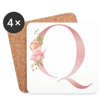 Monogramme Floral Q pastel - Dessous de verre (lot de 4) - blanc - Devant