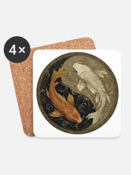 Koi Yin-Yang Medaillon - Untersetzer (4er-Set) - Weiß