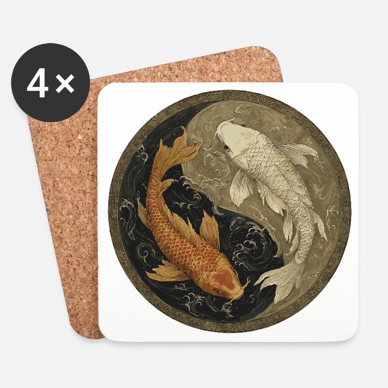 Koi Yin-Yang Medaillon - Untersetzer (4er-Set) - Weiß