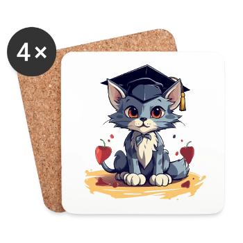 Abschluss Katze mit Graduationskappe - Untersetzer (4er-Set) - Weiß - Vorne
