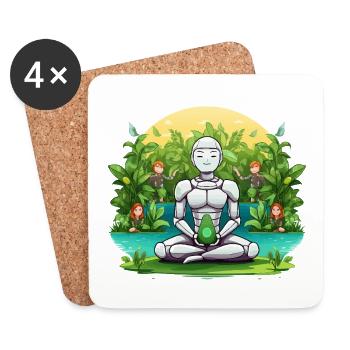 Roboten-Meditation im Dschungel - Untersetzer (4er-Set) - Weiß - Vorne