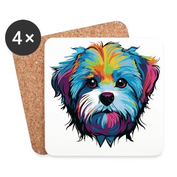 Dog Comic Dog Head - Coasters (set of 4) - white - Front