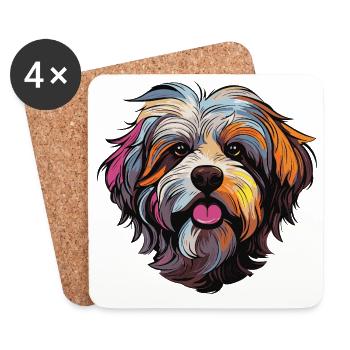 Bande dessinée de chien - Dessous de verre (lot de 4) - blanc - Devant