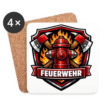 Fire Brigade Logo with Fire Hydrant and Flames - Coasters (set of 4) - white - Front