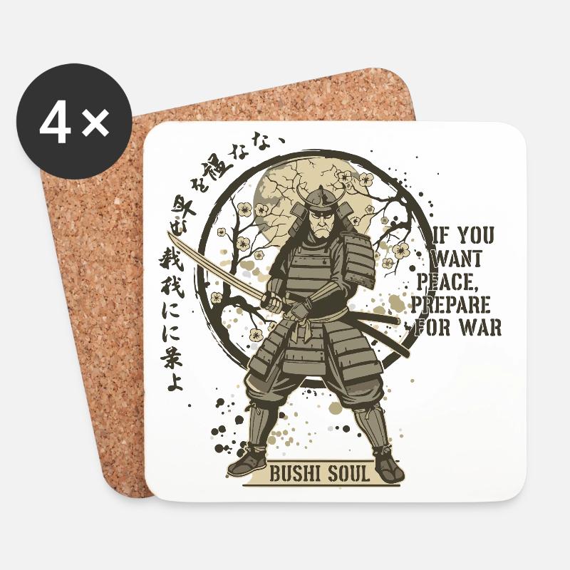 Bushi Seele Samurai in Blüten - Untersetzer (4er-Set) - Weiß