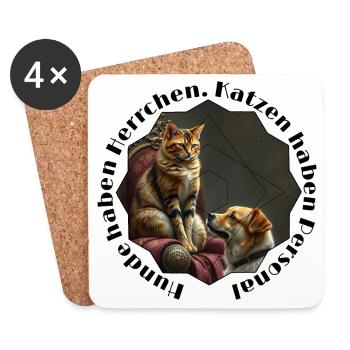Amitié chat-chien dans le cadre de géométrie - Dessous de verre (lot de 4) - blanc - Devant