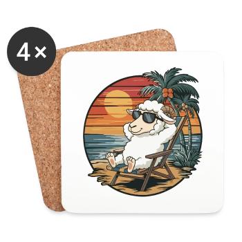 Funny Sheep on Beach Summer Vacation Sunset - Coasters (set of 4) - white - Front