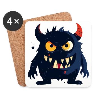 little naughty monster with horns sharp teeth - Coasters (set of 4) - white - Front