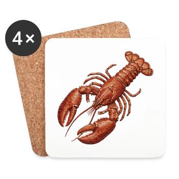 Lobster in embroidered look (printed) - Coasters (set of 4) - white - Front