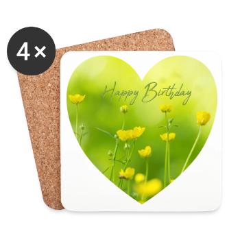 Yellow flower heart for birthday - Coasters (set of 4) - white - Front