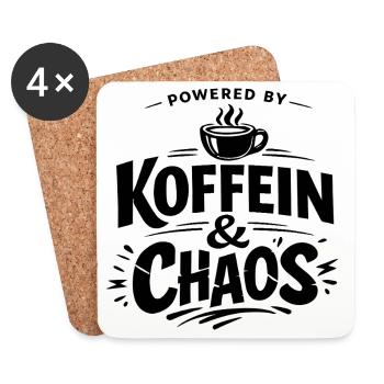 Powered by Koffein & Chaos – Kaffee Spruch Shirt - Untersetzer (4er-Set) - Weiß - Vorne