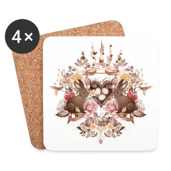 Sepia Rahmen mit Hasen und Osternest - Untersetzer (4er-Set) - Weiß - Vorne