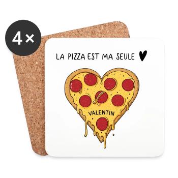 Coeur pizza Valentins - Dessous de verre (lot de 4) - blanc - Devant