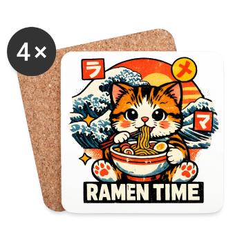 Cats Ramen Noodle Japanese Anime Manga Kawaii - Coasters (set of 4) - white - Front
