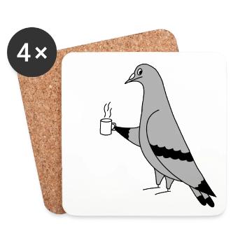 Pigeon with Coffee – Minimal Illustration - Coasters (set of 4) - white - Front